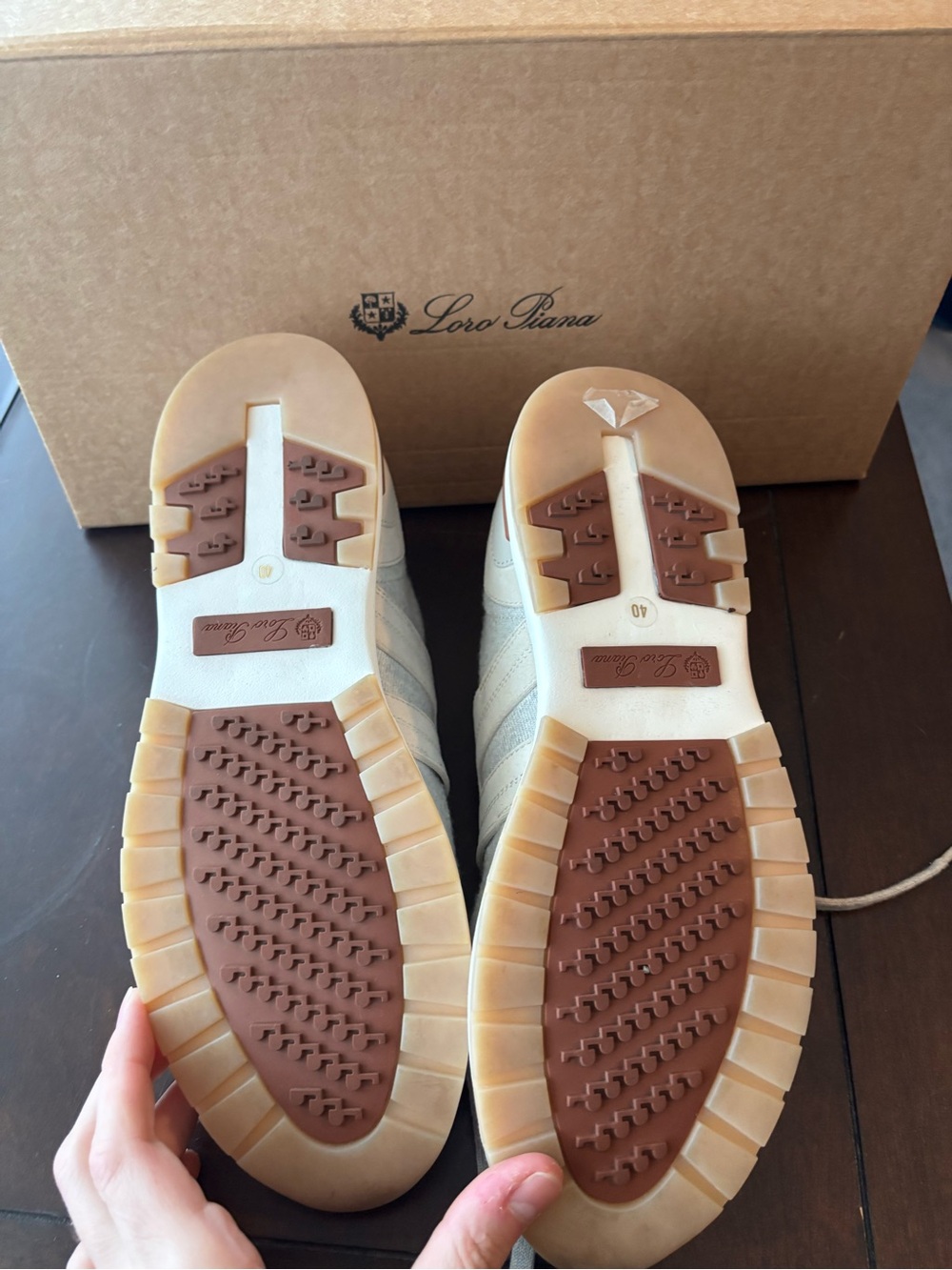 Loro Piana women's Knit Lace-Up Sneakers in Light Beige - Picture 5 of 5